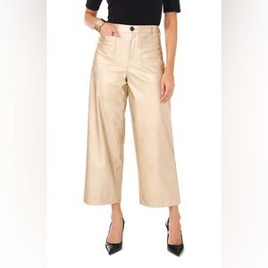 VINCE CAMUTO METALLIC WIDE CROPPED LEG PANT IN SOFT GOLD